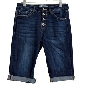 KanCan Womens High Rise Button Fly Dark Wash Bermuda Denim Shorts Size 7/27